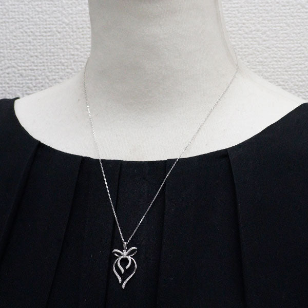 K18WG ダイヤモンド ペンダントネックレス 0.25ct リボン