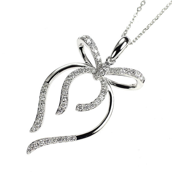 K18WG ダイヤモンド ペンダントネックレス 0.25ct リボン