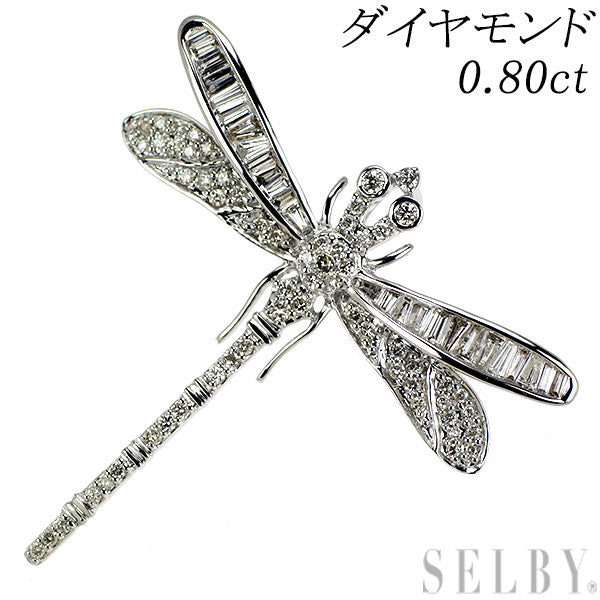 K18WG ダイヤモンド ブローチ兼ペンダントトップ 0.80ct トンボ