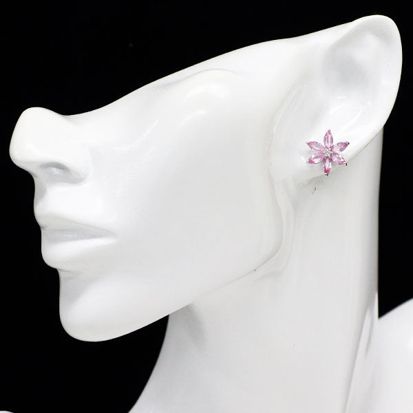 K18WG ピンクサファイア ダイヤモンド ピアス 3.24ct D0.08ct フラワー
