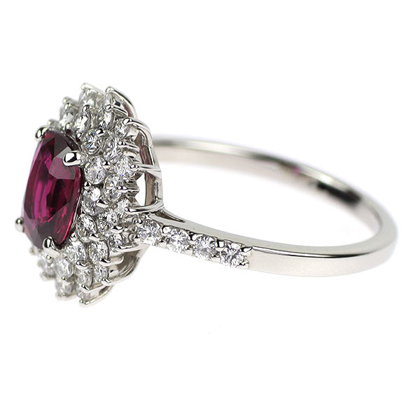 Pt950 非加熱ピジョンブラッドルビー ダイヤモンド リング 1.01ct D0.67ct
