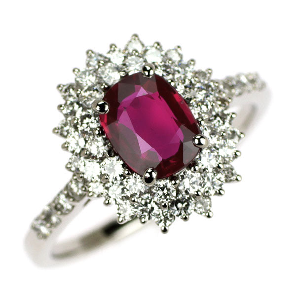 Pt950 非加熱ピジョンブラッドルビー ダイヤモンド リング 1.01ct D0.67ct