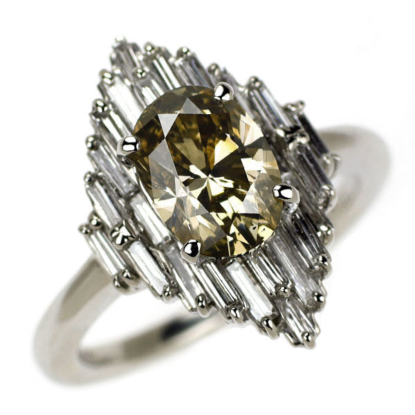 Pt900 オーバルカット ブラウンダイヤモンド リング 1.780ct D0.62ct