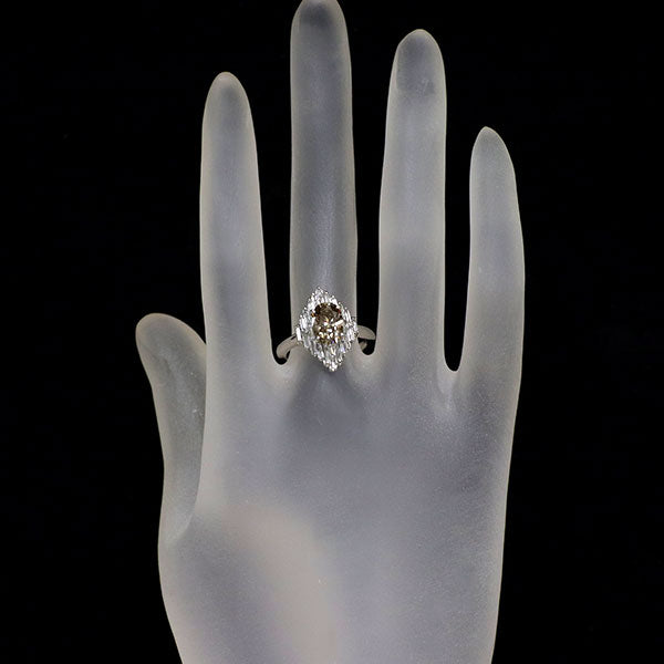 Pt900 オーバルカット ブラウンダイヤモンド リング 1.780ct D0.62ct
