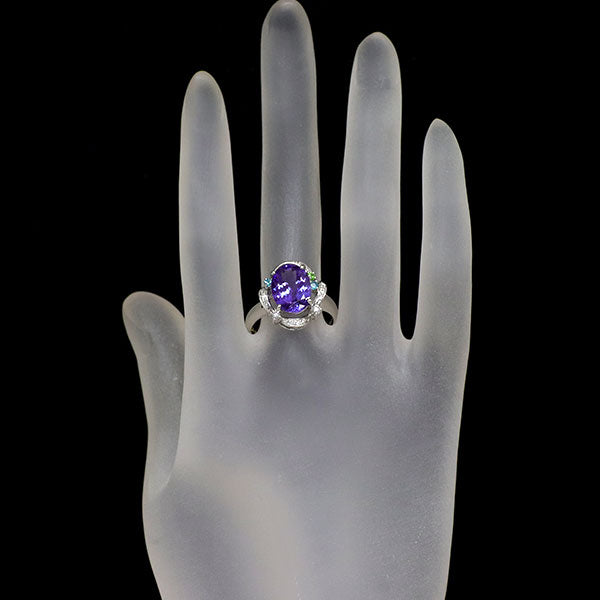 Pt900 Tanzanite Paraiba Tourmaline Demantoid Garnet Diamond Ring 3.66ct D0.16ct