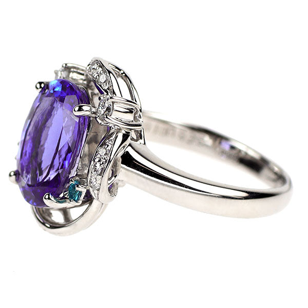 Pt900 Tanzanite Paraiba Tourmaline Demantoid Garnet Diamond Ring 3.66ct D0.16ct