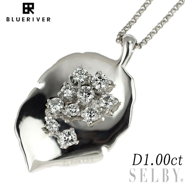 Blue River Pt900/Pt850 Diamond Pendant Necklace 1.00ct Plant