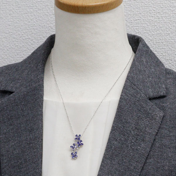 K18WG タンザナイト ダイヤモンド ペンダントネックレス 2.20ct D0.14ct フラワー