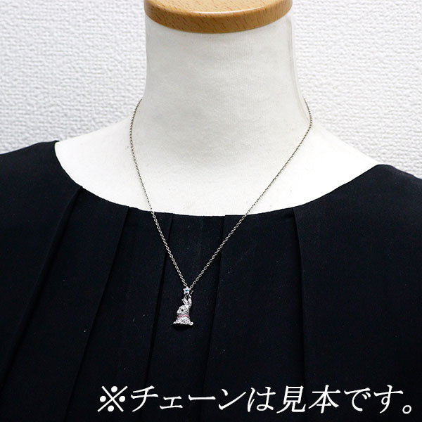 K18WG ブラック ダイヤモンド ホワイトサファイア ピンク/ブルートパーズ ペンダントトップ  ウサギ アニマル