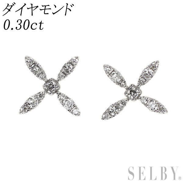 K18WG ダイヤモンド ピアス 0.30ct フラワー