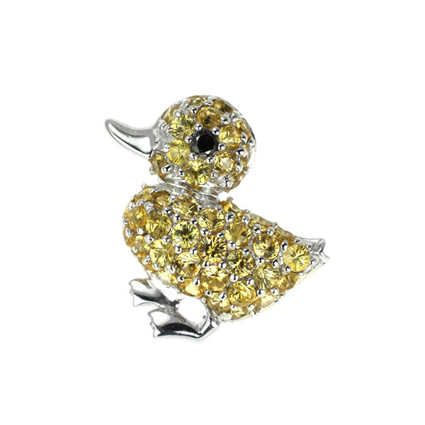 K18WG イエローサファイア ブラックダイヤモンド ペンダントトップ 0.88ct BD0.01ct アヒル アニマル