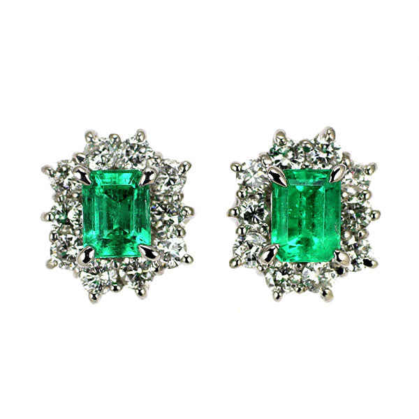 Pt900 エメラルド ダイヤモンド ピアス 0.42ct D0.56ct