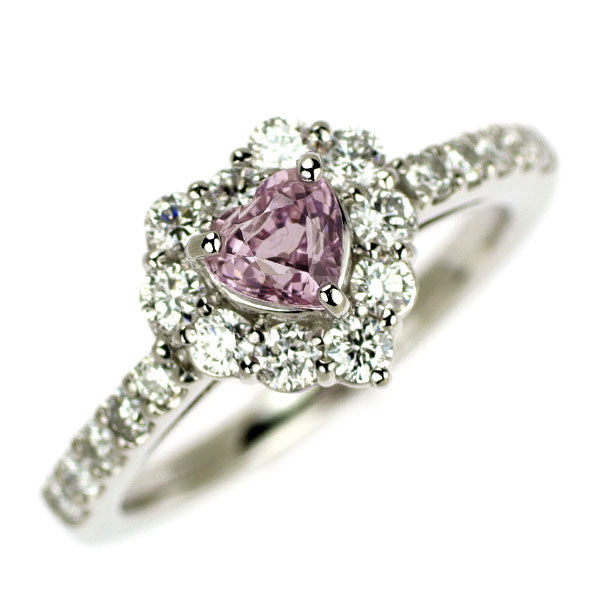 Pt900 ピンクトルマリン ダイヤモンド リング 0.457ct D0.50ct ハート