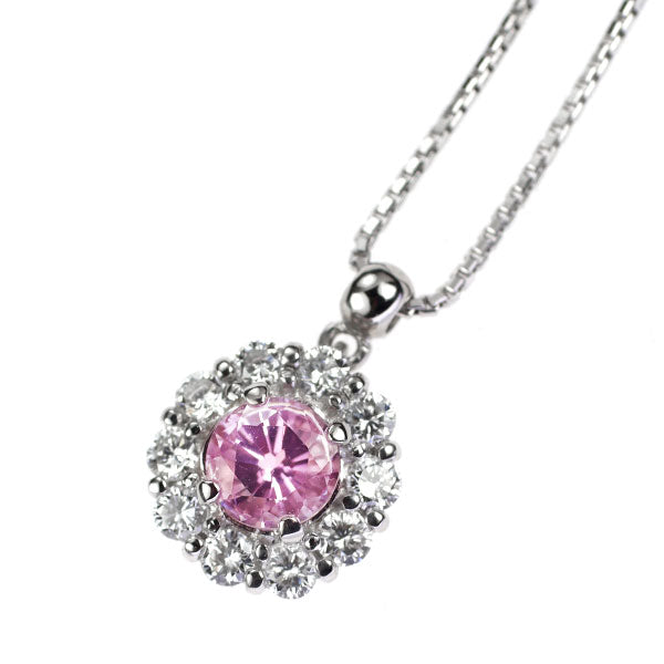 Pt900/ Pt850 ピンク トルマリン ダイヤモンド ペンダントネックレス 0.59ct D0.36ct