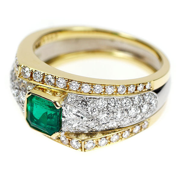 ウエダジュエラー K18YG/Pt900 エメラルド ダイヤモンド リング 0.86ct D1.14ct