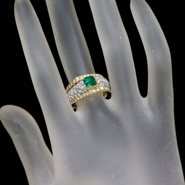 ウエダジュエラー K18YG/Pt900 エメラルド ダイヤモンド リング 0.86ct D1.14ct