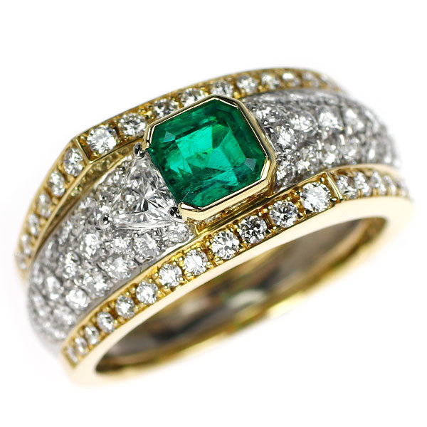 ウエダジュエラー K18YG/Pt900 エメラルド ダイヤモンド リング 0.86ct D1.14ct
