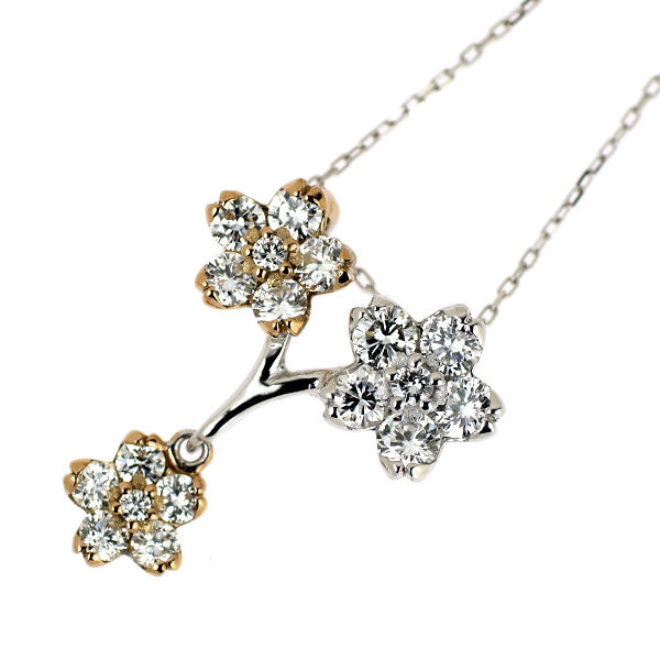 K18WG/PG ダイヤモンド ペンダントネックレス 0.65ct フラワー