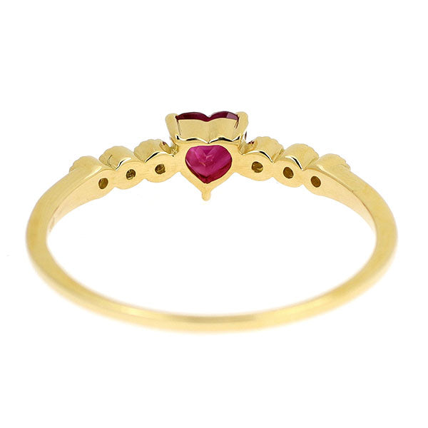 新品 K18YG 強蛍光 ハートシェイプルビー ダイヤモンド リング 0.28ct D0.03ct 【エスコレ】