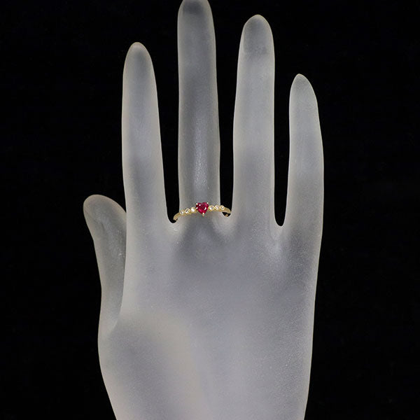 新品 K18YG 強蛍光 ハートシェイプルビー ダイヤモンド リング 0.28ct D0.03ct 【エスコレ】