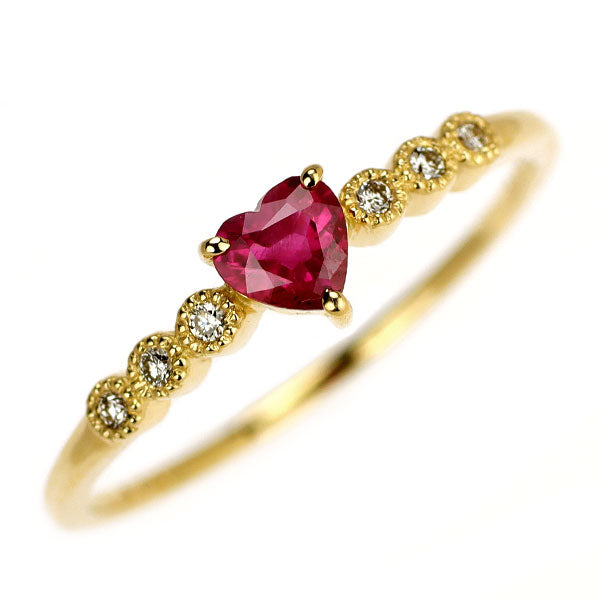 新品 K18YG 強蛍光 ハートシェイプルビー ダイヤモンド リング 0.28ct D0.03ct 【エスコレ】
