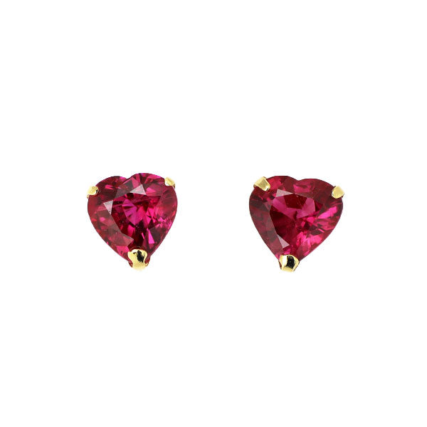 新品 K18YG 強蛍光 ハートシェイプルビー ピアス 0.47ct スタッド【エスコレ】