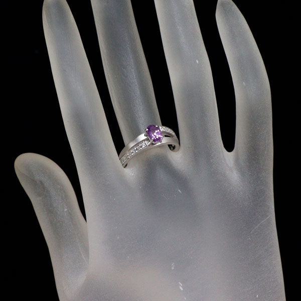 K18WG パープルサファイア ダイヤモンド リング 0.60ct D0.14ct