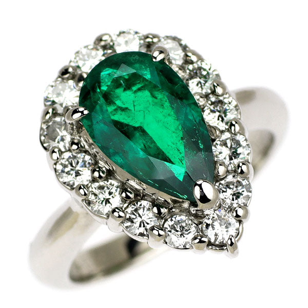 Pt900 コロンビア産 エメラルド ダイヤモンド リング 1.74ct D0.80ct