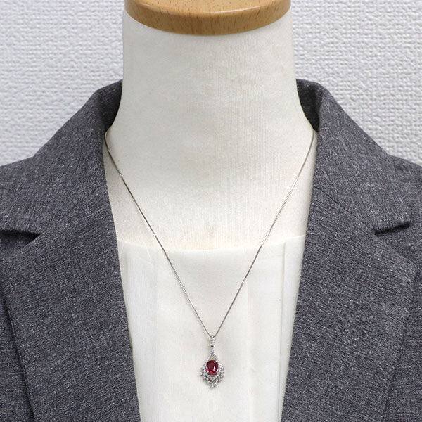 Pt900/ Pt850 モザンビーク産 非加熱ルビー ダイヤモンド ペンダントネックレス 1.179ct D0.32ct