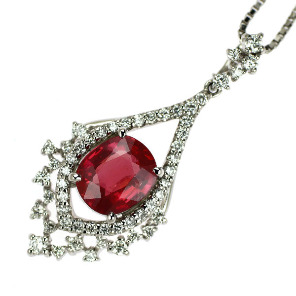 Pt900/ Pt850 モザンビーク産 非加熱ルビー ダイヤモンド ペンダントネックレス 1.179ct D0.32ct