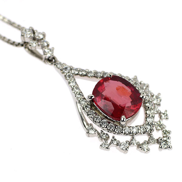 Pt900/ Pt850 モザンビーク産 非加熱ルビー ダイヤモンド ペンダントネックレス 1.179ct D0.32ct