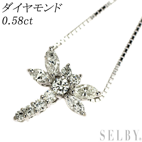 K18WG ダイヤモンド ペンダントネックレス 0.58ct とんぼ