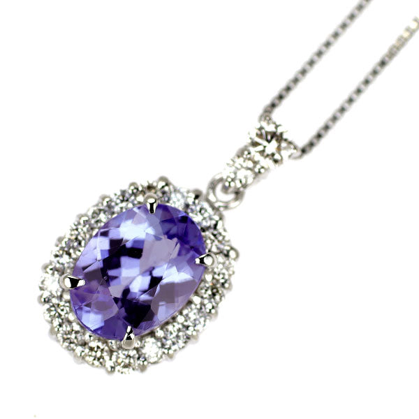Pt900/ Pt850 タンザナイト ダイヤモンド ペンダントネックレス 1.38ct D0.30ct