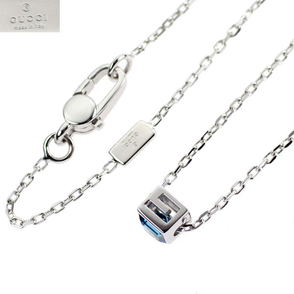 グッチ K18WG ブルー トパーズ ペンダントネックレス Gキューブ