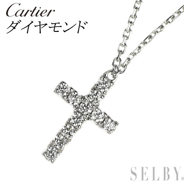 カルティエ K18WG ダイヤモンド ペンダントネックレス シンボルクロス