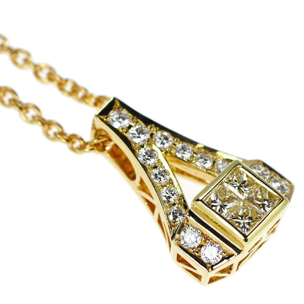 平和堂貿易 K18YG プリンセスカット ダイヤモンド ペンダントネックレス 0.30ct D0.22ct 凱旋門 (チェーン社外品) 《セルビー銀座店》【中古】