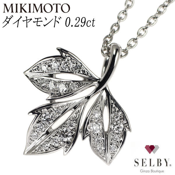 ミキモト K18WG ダイヤモンド ペンダントネックレス 0.29ct 植物 メープルリーフ 《セルビー銀座店》【中古】