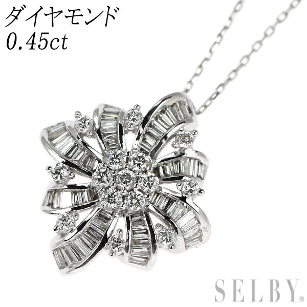 K18WG ダイヤモンド ペンダントネックレス 0.45ct フラワー