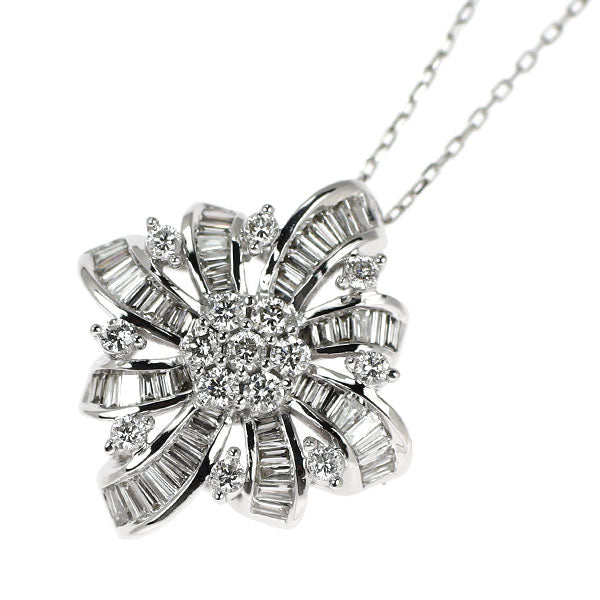 K18WG ダイヤモンド ペンダントネックレス 0.45ct フラワー