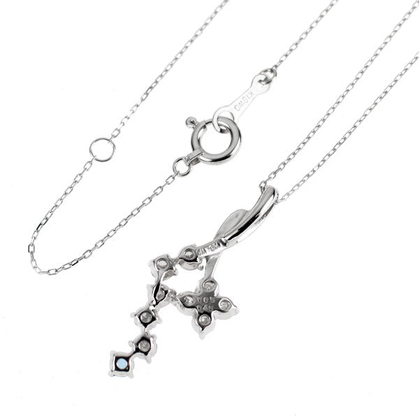 K18WG アクアマリン ダイヤモンド ペンダントネックレス 0.05ct D0.45ct フラワー