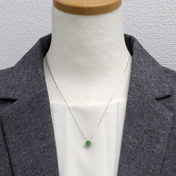 K18WG グリーンガーネット ダイヤモンド ペンダントネックレス G0.35ct D0.08ct