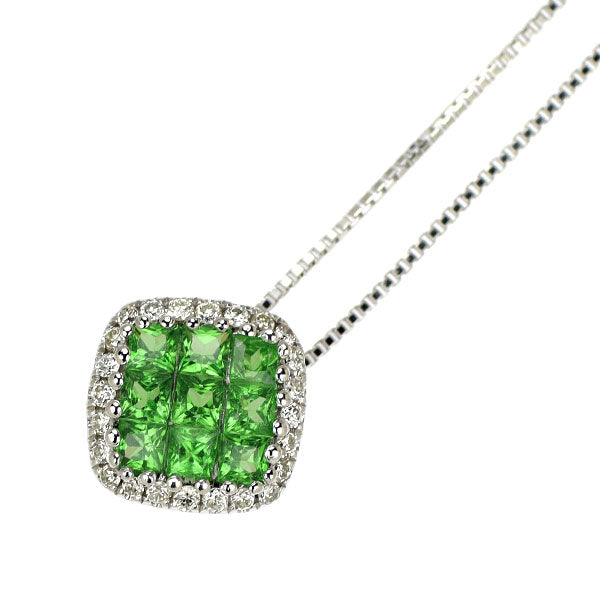 K18WG グリーンガーネット ダイヤモンド ペンダントネックレス G0.35ct D0.08ct