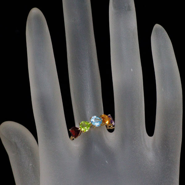 K18YG ハートシェイプ マルチカラーストーン リング 2.80ct ハーフエタニティ