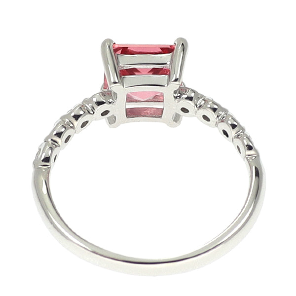 K18WG 合成ピンクサファイア ダイヤモンド リング 1.23ct D0.08ct