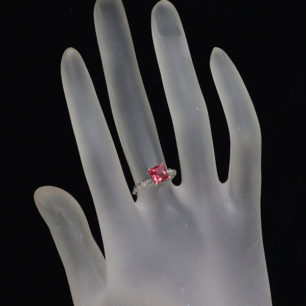 K18WG 合成ピンクサファイア ダイヤモンド リング 1.23ct D0.08ct