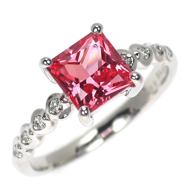 K18WG 合成ピンクサファイア ダイヤモンド リング 1.23ct D0.08ct