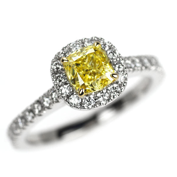 Pt950/K18YG 天然イエローダイヤモンド リング 0.73ct FIY SI1 D0.33ct