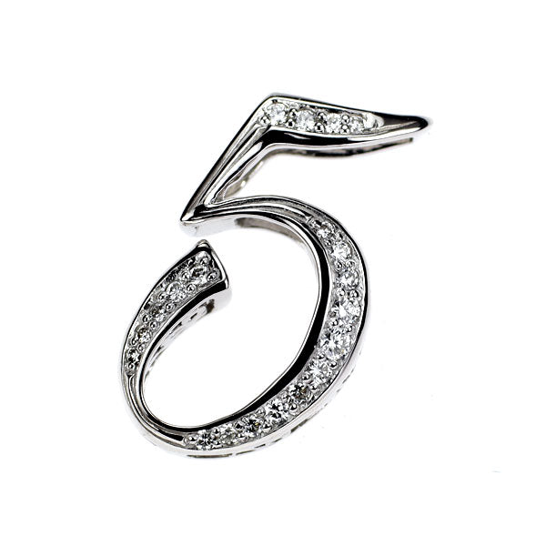 ゆきざき K18WG ダイヤモンド ペンダントトップ 0.15ct ノンブル ナンバー「5」