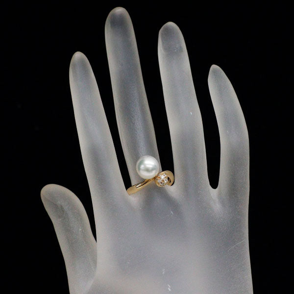 田崎真珠 K18YG アコヤ 真珠 ダイヤモンド リング 径約9.1mm D0.13ct