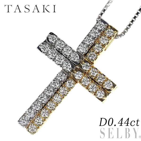 田崎真珠 K18YG/WG ダイヤモンド ペンダントネックレス 0.44ct 磁石付 クロス＆バー